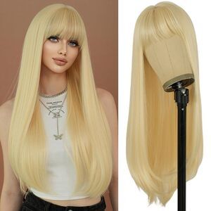 28in Platinum Blonde Wig Natural Heat Resistant Fiber Synthetic Wigs
